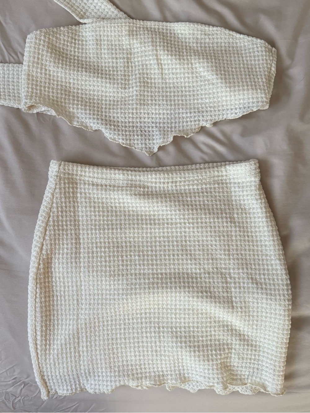 Cream Waffle-Knit Two Piece Skirt